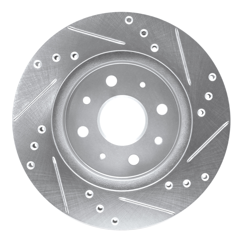 Kia Rio Brake Rotor (1) - Front Left - R1 Concepts - Drilled & Slotted - Silver - `03-`05